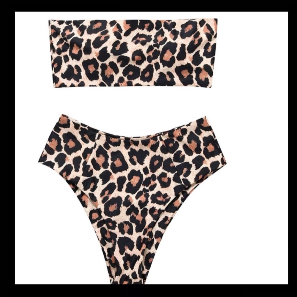 NWT OMKAGI Leopard Print Bandeau Bikini
